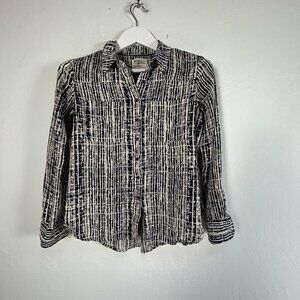 Holding Horses Womens Navy & White Striped Button-Down Shirt Size 2P Long Sleeve